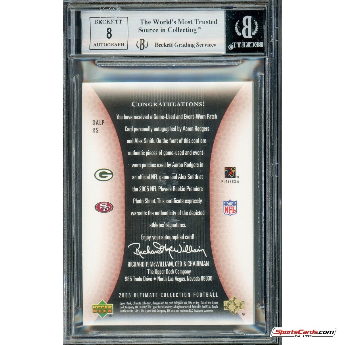 2005 Ultimate Collection Aaron Rodgers/Alex Smith Auto NFL Shield Patch RC (#1/1) BGS