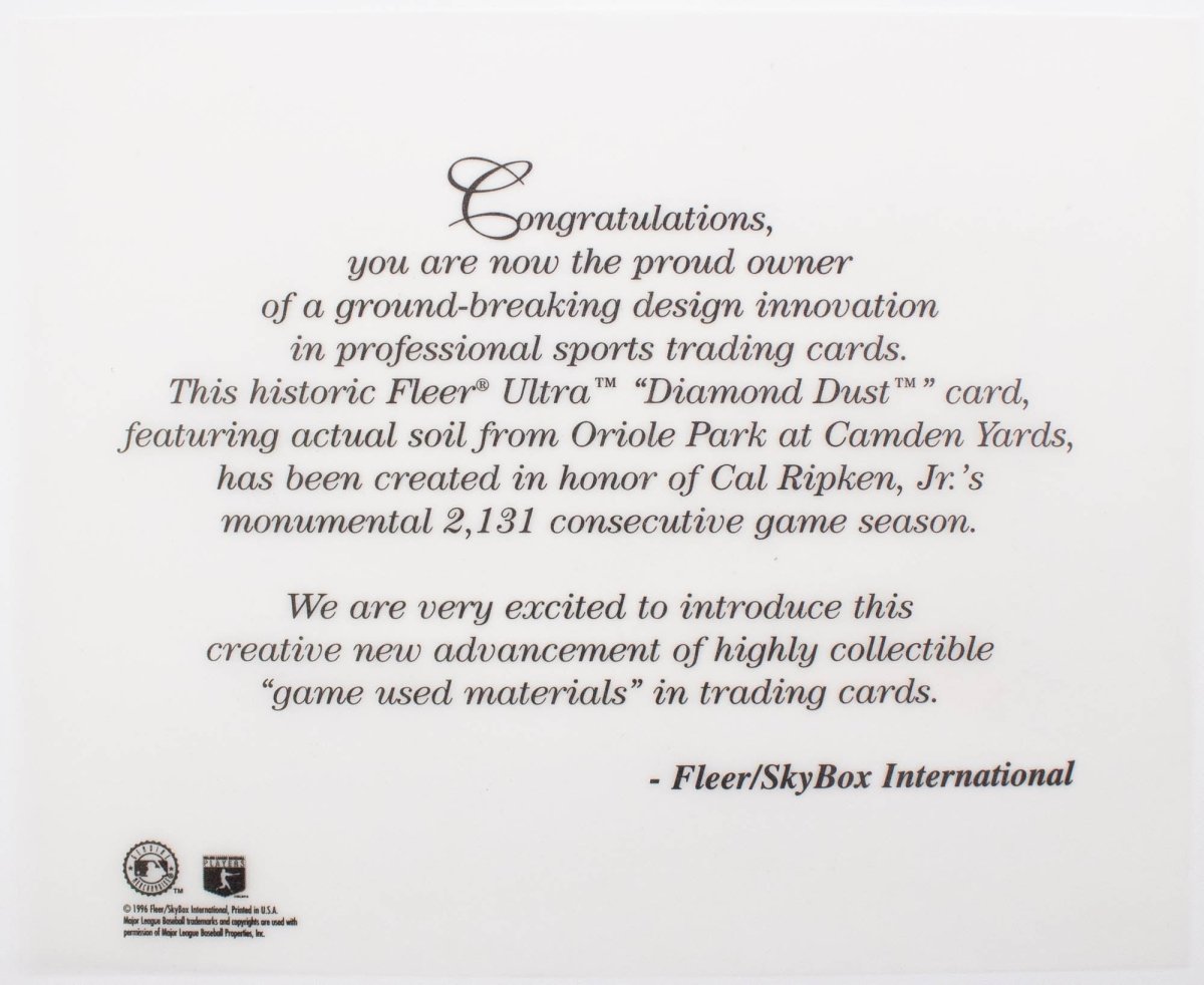 Cal Ripken Jr. 1996 Ultra Diamond Dust Dirt Card &amp; (12) Timeless / Enduring Unopened Packs