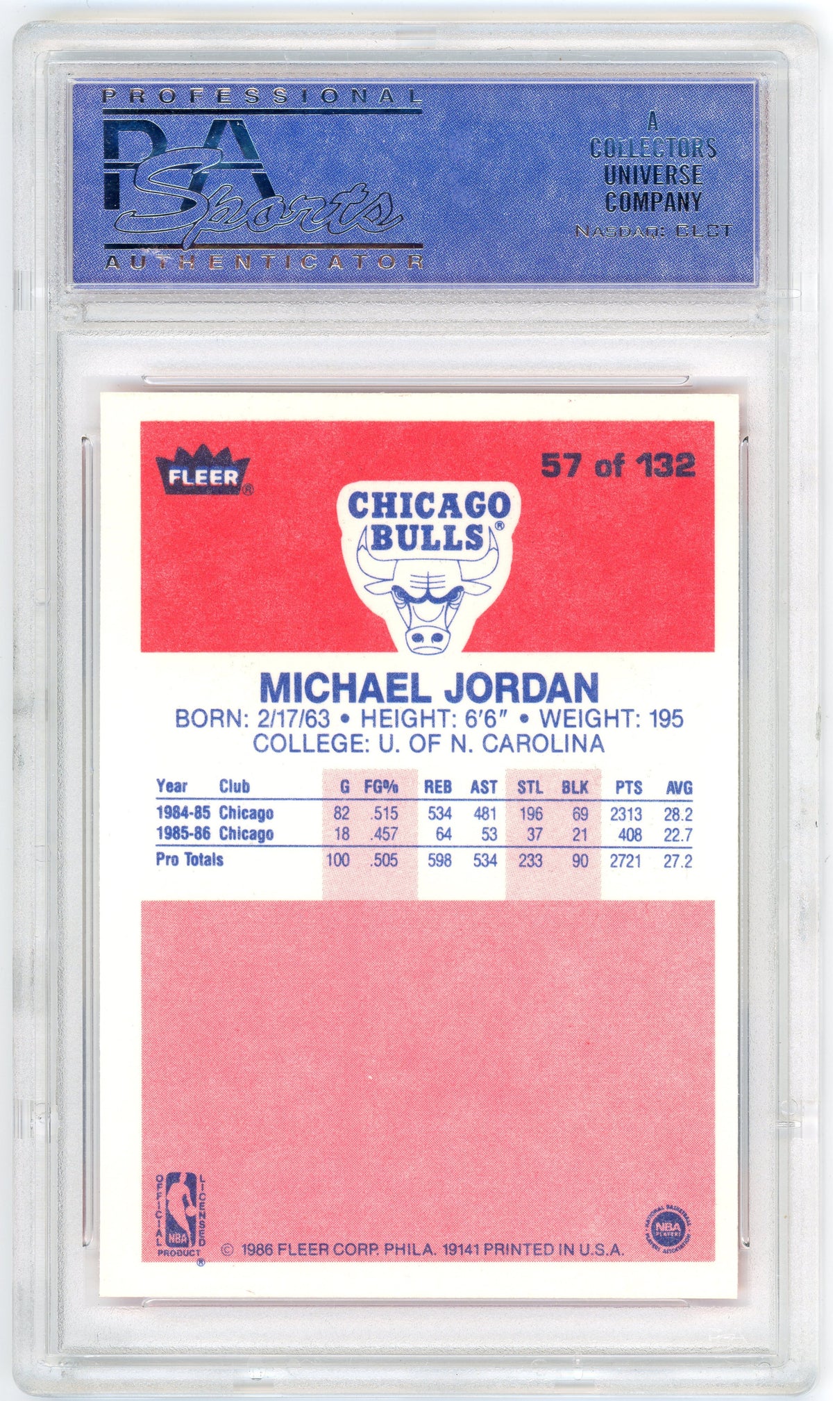 1986-87 Fleer #57 Michael Jordan PSA 9 Mint RC