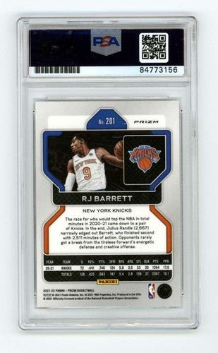 RJ Barrett 2021-22 Panini Prizm #201 White Sparkle SP Signed PSA 9 Auto Knicks