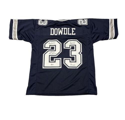 Rico Dowdle Signed Dallas Cowboys Custom Jersey w/ 2 Insc Beckett W BAS COA