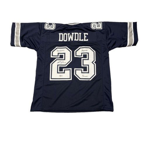 Rico Dowdle Signed Dallas Cowboys Custom Jersey w/ 2 Insc Beckett W BAS COA