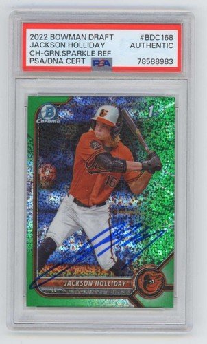 Jackson Holliday 2022 Bowman Draft Chrome Green Sparkle #99/99 Signed PSA Auto