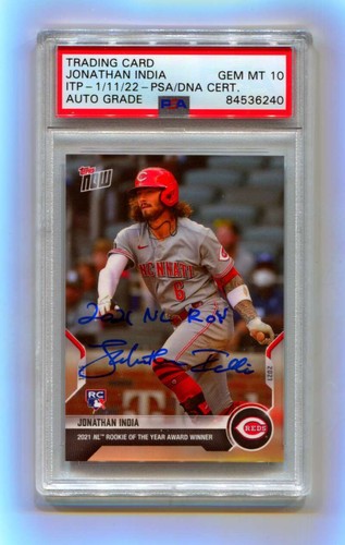Jonathan India 2021 Topps Now #OS-36 Signed 2021 NL ROY PSA 10 Auto ITP Reds