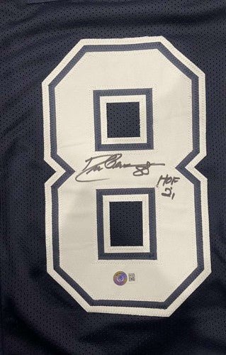 Drew Pearson Signed Cowboys Navy Custom Jersey w/ HOF 21 Beckett Wit BAS COA