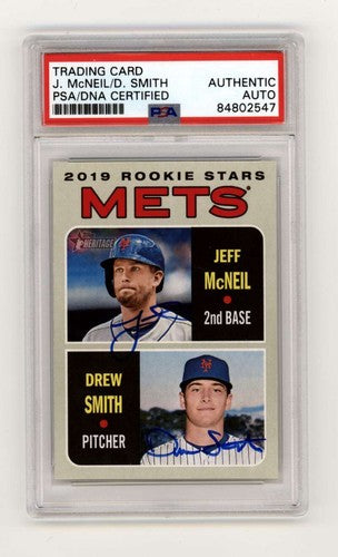 Jeff McNeil Drew Smith 2019 Topps Heritage 348 RC Dual Signed PSA Authentic Auto