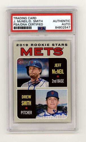 Jeff McNeil Drew Smith 2019 Topps Heritage 348 RC Dual Signed PSA Authentic Auto