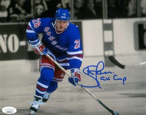 Steve Larmer Signed New York Rangers 8x10 Photo w/ 94 Cup JSA COA