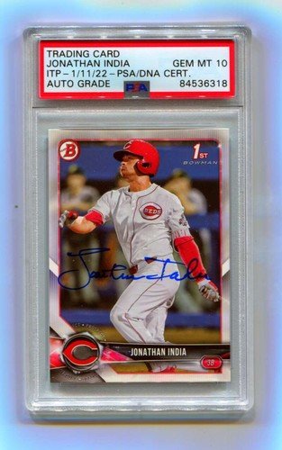 Jonathan India 2018 Bowman Draft Paper #BD-112 1st Signed PSA 10 Auto ITP Reds
