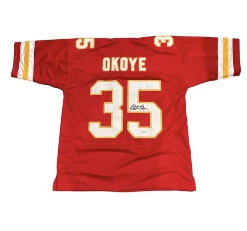 Christian Okoye Signed Kansas City Chiefs Custom Jersey Beckett Witness BAS COA