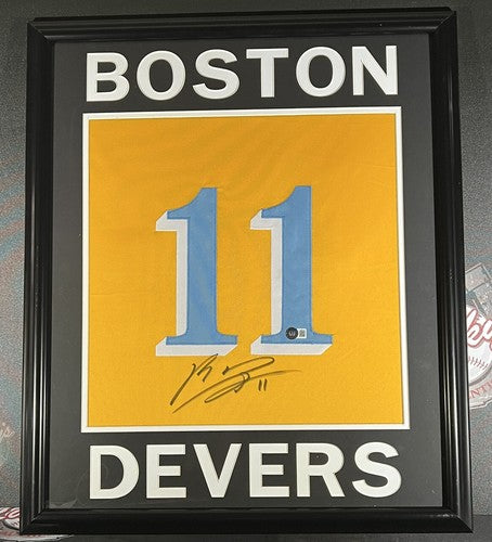 Rafael Devers Signed Framed Custom Jersey Boston Red Sox Beckett BAS COA