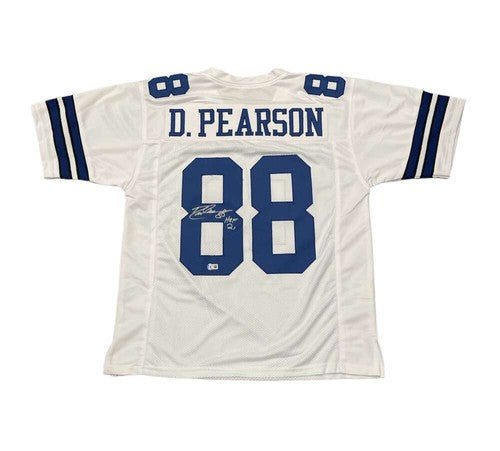 Drew Pearson Signed Cowboys White Custom Jersey w/ HOF 21 Beckett Wit BAS COA
