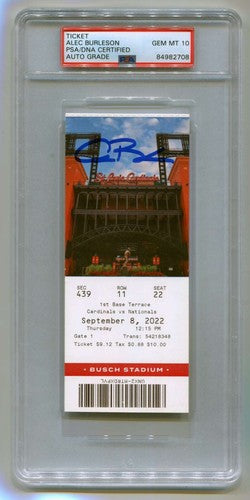 Alec Burleson Signed MLB Debut Game Ticket 9/8/22 PSA 10 Auto GEM MT Cardinals