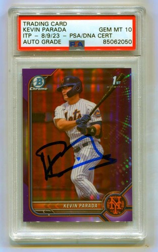 Kevin Parada 2022 Bowman Chrome Draft Purple Refractor /250 Signed PSA 10 Auto