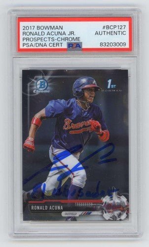 Ronald Acuna Jr 2017 Bowman Chrome #BCP-127 1st RC Signed Auto PSA DNA w/ Insc.