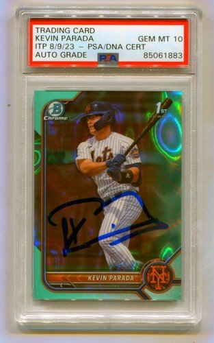 Kevin Parada 2022 Bowman Chrome Aqua Lava Refractor #/199 Signed PSA 10 Auto