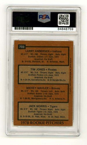 Jack Morris 1978 Topps #703 Rookie RC w/ HOF 18 Insc Signed PSA 10 Auto Tigers