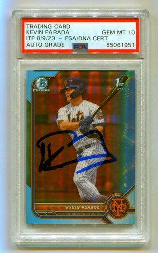 Kevin Parada 2022 Bowman Chrome Draft Sky Blue Refractor SP Signed PSA 10 Auto