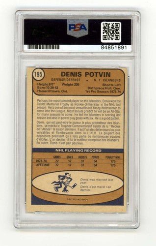 Dennis Potvin 1974-75 O-Pee-Chee OPC 195 RC w/ HOF + ROY Ins Signed PSA 10 Auto