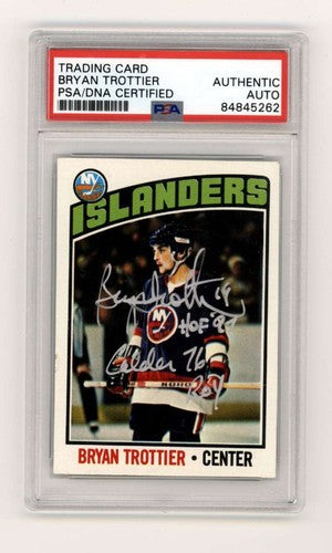 Bryan Trottier 1976-77 Topps #115 RC w/ HOF + ROY Ins Signed PSA Authentic Auto