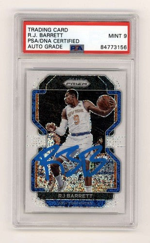 RJ Barrett 2021-22 Panini Prizm #201 White Sparkle SP Signed PSA 9 Auto Knicks