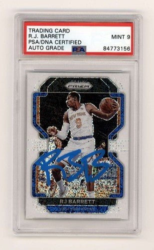 RJ Barrett 2021-22 Panini Prizm #201 White Sparkle SP Signed PSA 9 Auto Knicks