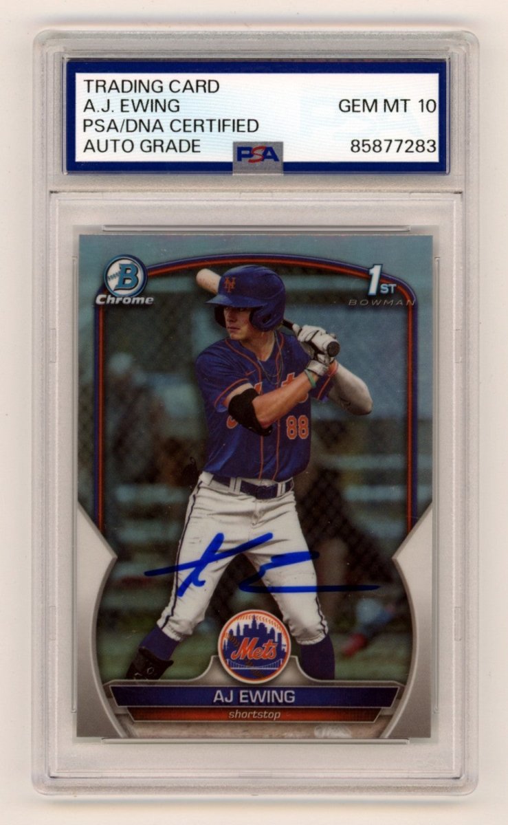 AJ Ewing 2023 Bowman Chrome 1st Signed Auto Refractor RC PSA 10 Auto NY Mets