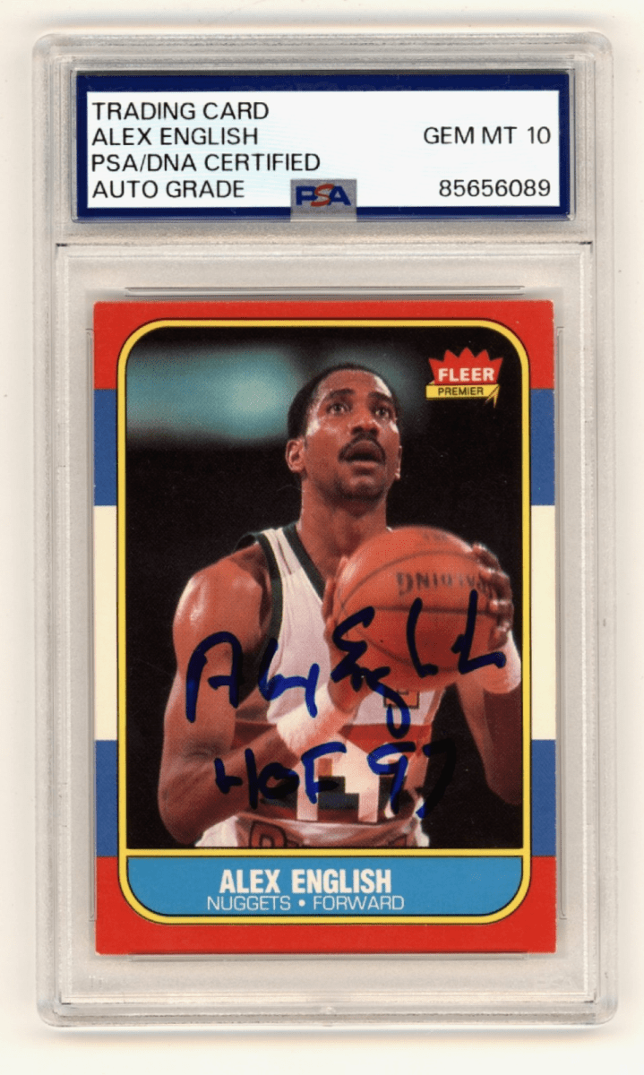 Alex English 1986-87 Fleer #30 Signed w/ HOF 97 Inscription PSA 10 Auto Nuggets