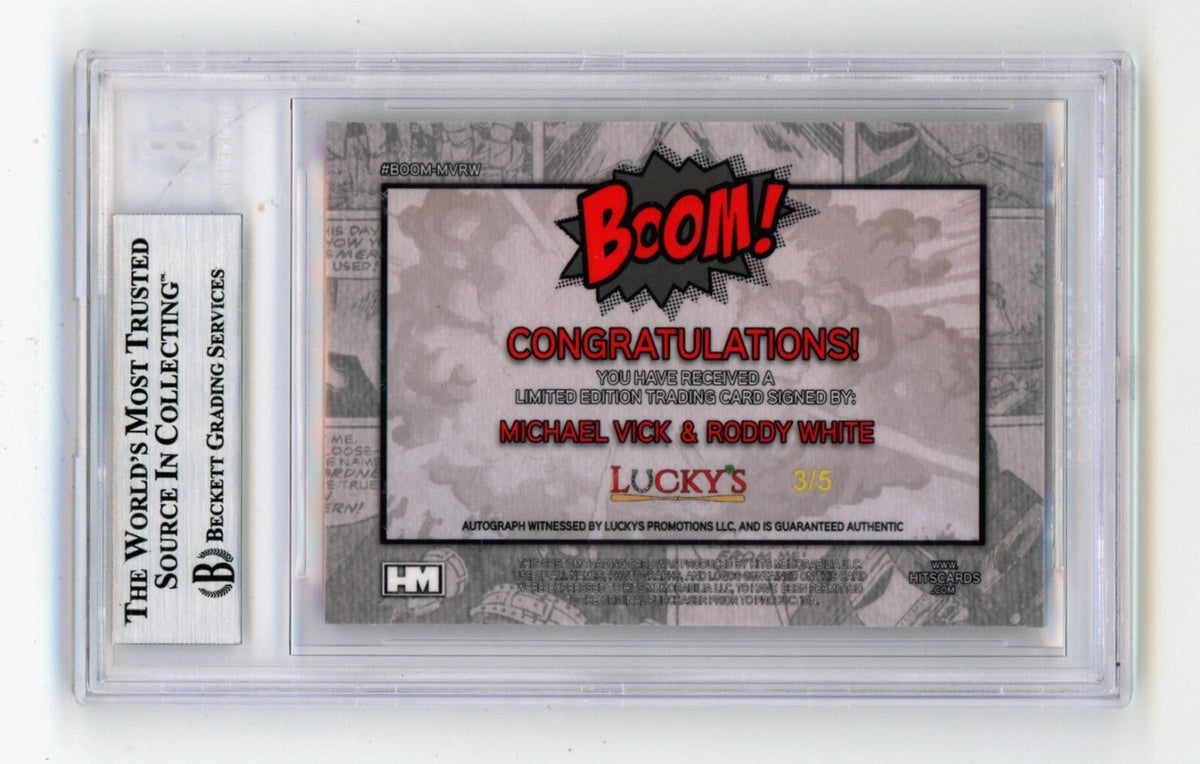 Mike Vick &amp; Roddy White 2024 Hits Memorabilia BOOM Red /5 Signed BGS BAS Auto