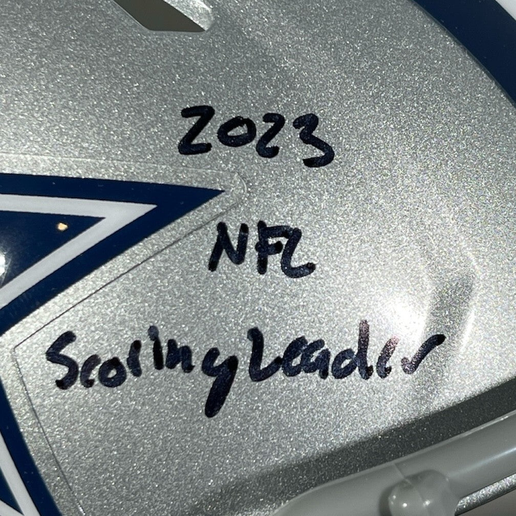 Brandon Aubrey Signed Cowboys Mini Helmet w/ Scoring Leader Beckett Wit BAS COA