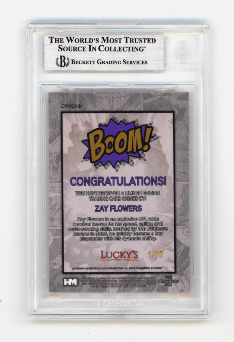 Zay Flowers 2024 Hits Memorabilia BOOM Gold /10 Signed BGS BAS Auto Ravens
