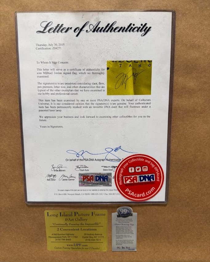 Michael Jordan Signed &amp; Custom Framed Edgewood Tahoe Golf Pin Flag PSA LOA