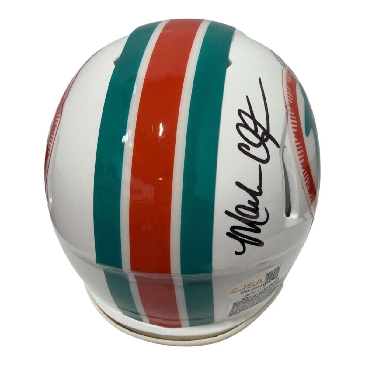 Mark Clayton &amp; Mark Duper Dual Signed Dolphins TB Mini Helmet JSA Witness COA