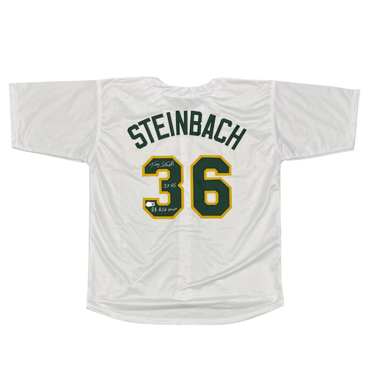 Terry Steinbach Signed Athletics Custom Jersey w/ 2 Ins Beckett Wit BAS COA