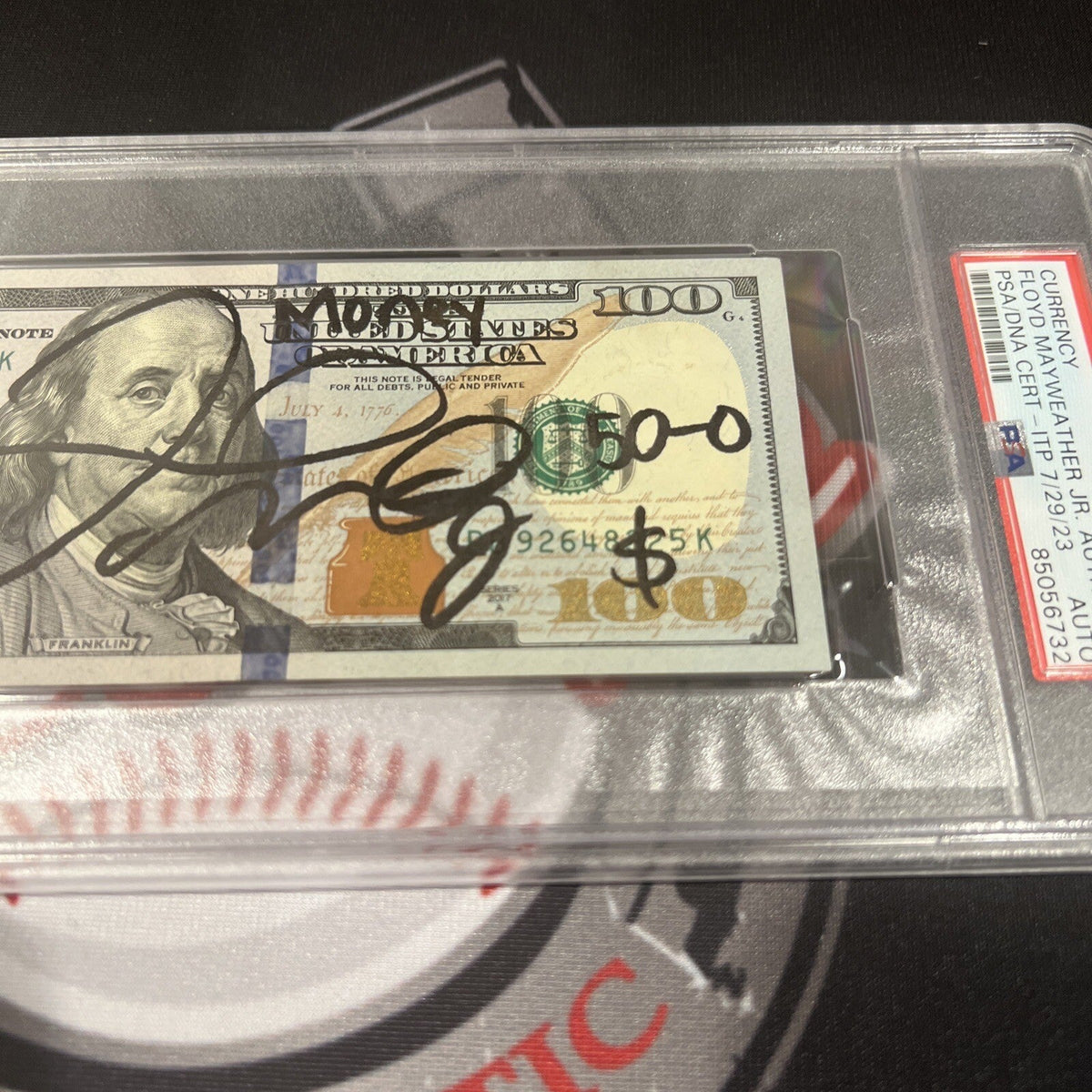 Floyd Mayweather Jr. Signed $100 Bill US Currency x4 Inscription PSA Auth Auto B