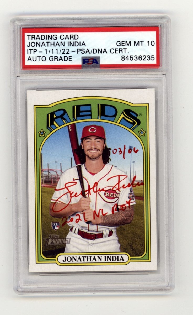 Jonathan India 2021 Topps Heritage High Number RC Red ROY #/6 Signed PSA 10 Auto