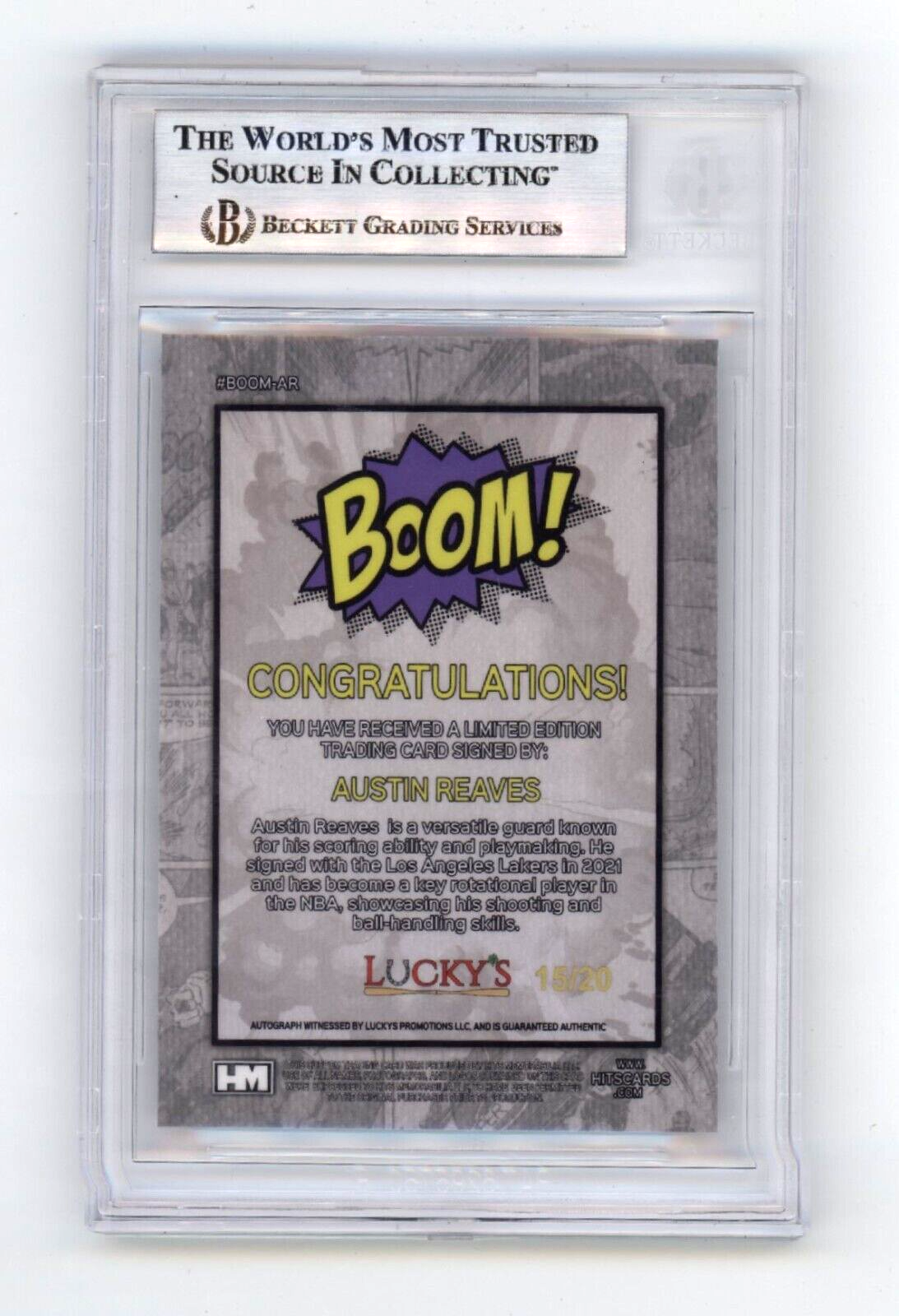 Austin Reaves 2024 Hits Memorabilia BOOM Silver JSY # 15/20 Signed BGS BAS Auto