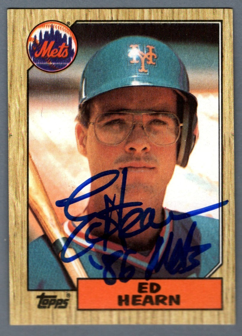 Ed Hearn Signed 1987 Topps #433 Rookie RC w/ 86 Mets LSCM COA New York Mets