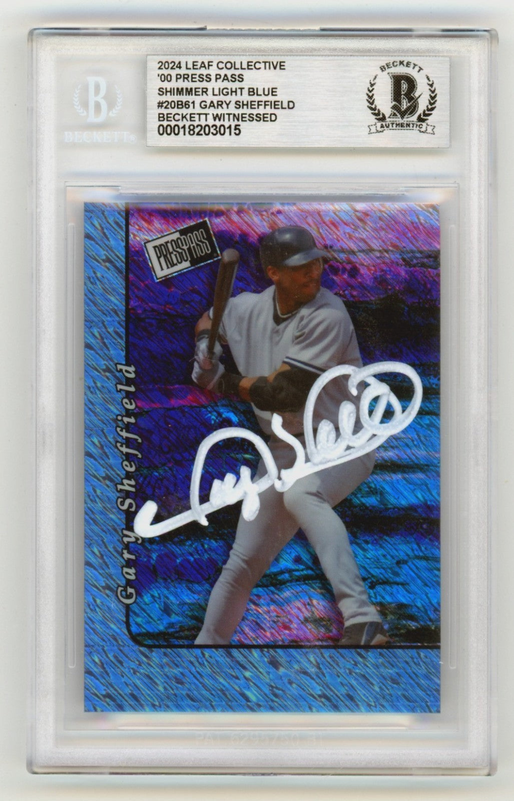 Gary Sheffield 2024 Leaf Press Pass Shimmer Light Blue Signed #1/1 BGS BAS Auto