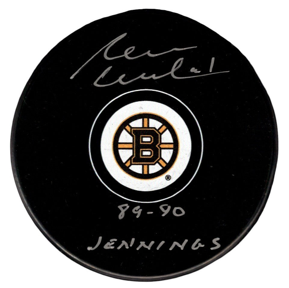 Rejean Lemelin Signed Boston Bruins Logo Puck w/ 89-90 Jennings JSA Witness COA