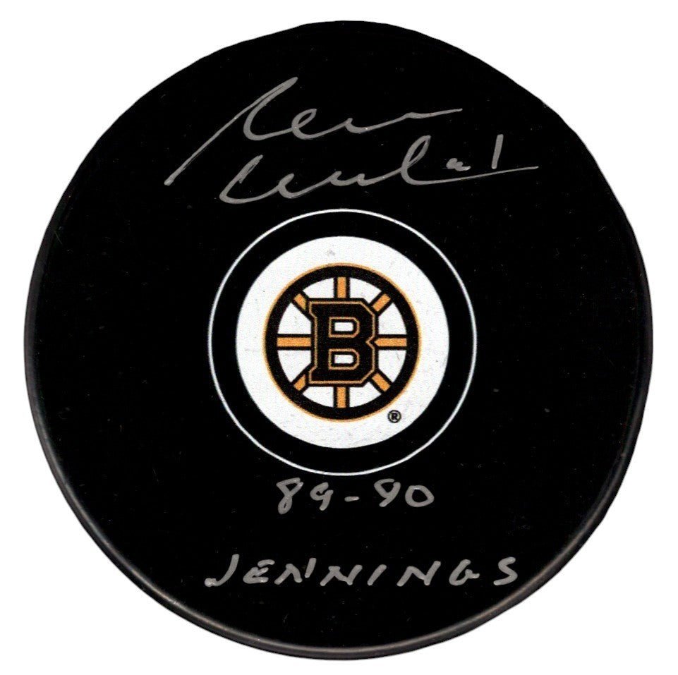 Rejean Lemelin Signed Boston Bruins Logo Puck w/ 89-90 Jennings JSA Witness COA