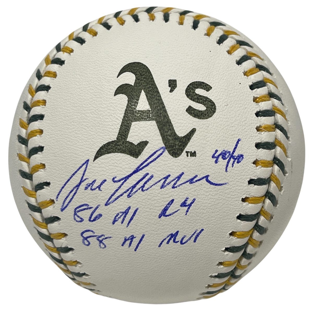 Jose Canseco Signed Athletics A's Logo ROMLB Baseball w/ 3 Ins Beckett W BAS COA