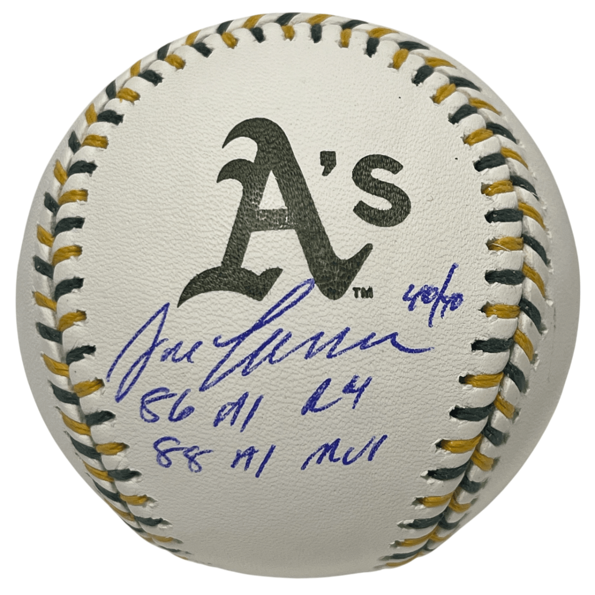 Jose Canseco Signed Athletics A's Logo ROMLB Baseball w/ 3 Ins Beckett W BAS COA