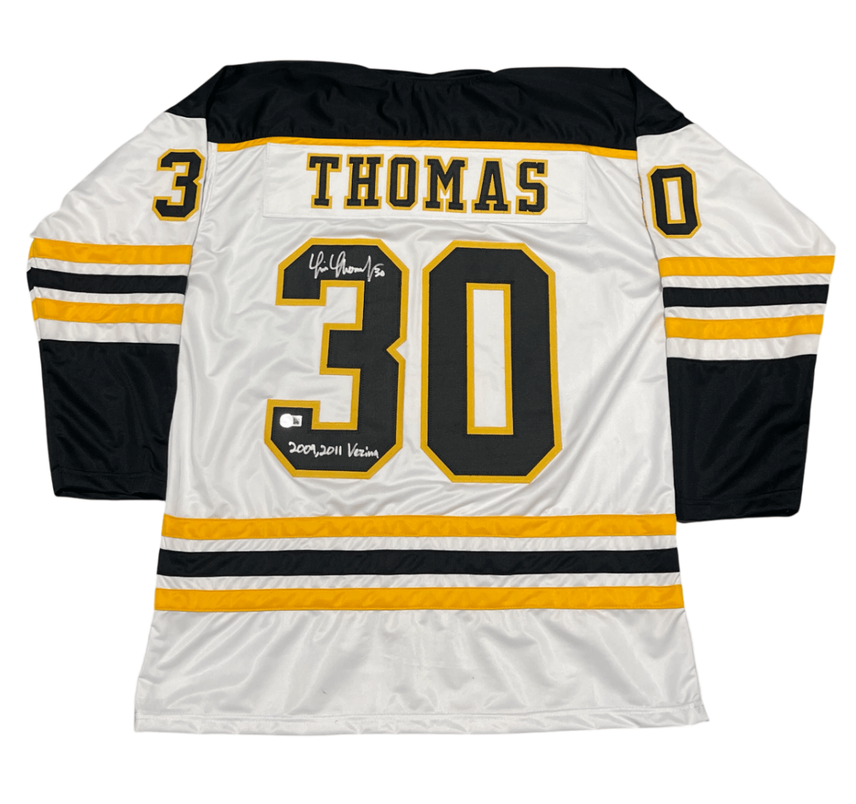 Tim Thomas Signed Boston Bruins Custom Jersey w/ 09 11 Vezina Beckett W BAS COA