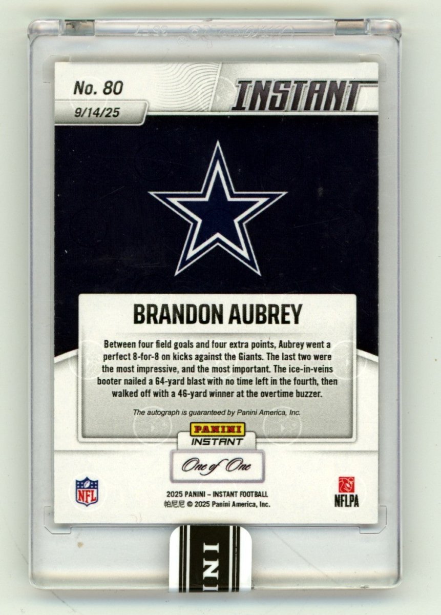Brandon Aubrey 2025 Panini Instant #80 Lava Parallel Signed Auto #1/1 Cowboys