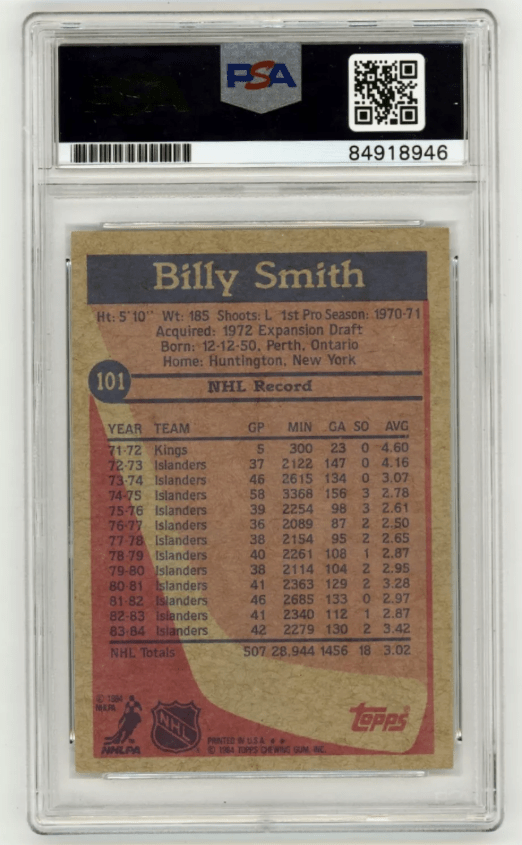 Billy Smith 1984-85 Topps #101 Signed PSA Authentic Auto Blue Islanders HOF