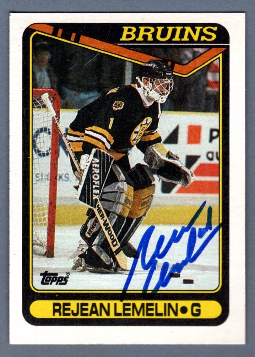 Rejean Lemelin Signed Autographed 1990-91 Topps #343 LSCM COA Boston Bruins