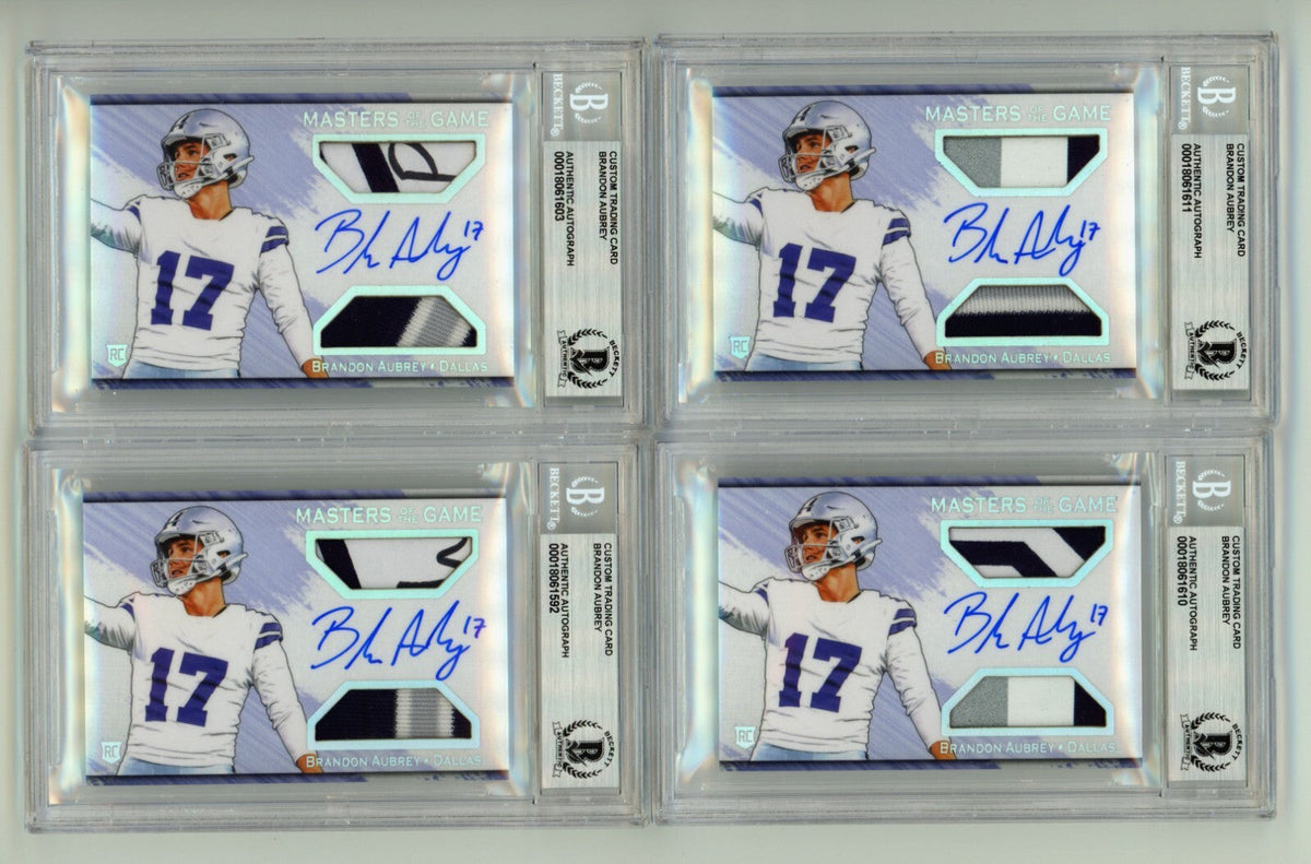 Brandon Aubrey 2023 Hits Memorabilia Silver H RPA Dual Patch Auto RC /17 BGS BAS
