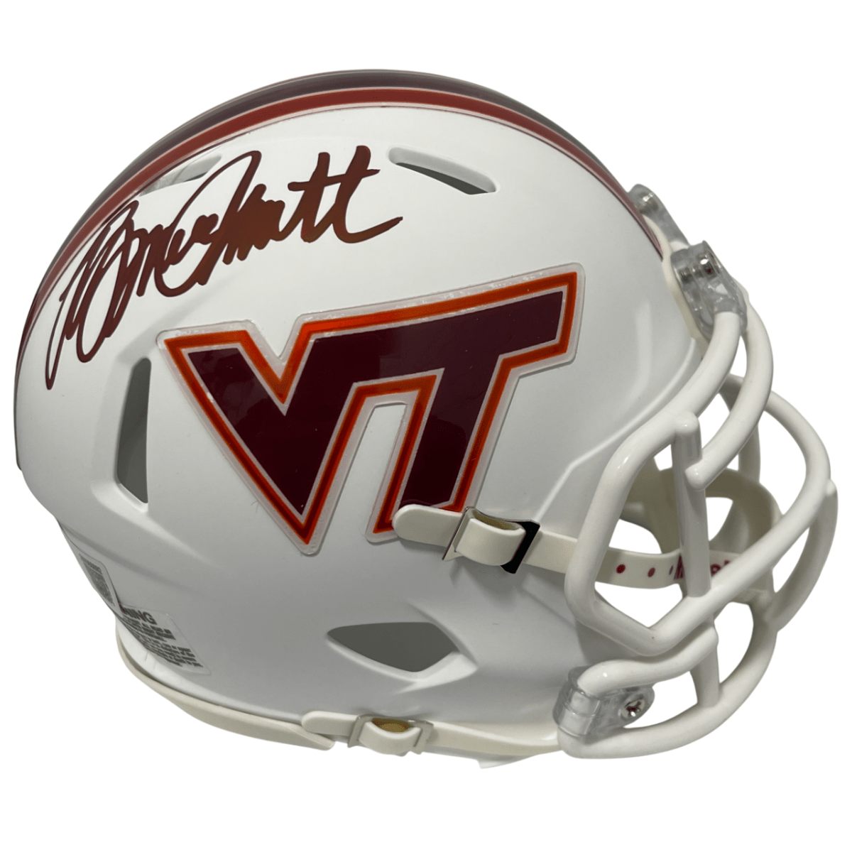 Bruce Smith Signed Virginia Tech White Mini Helmet Beckett Witness BAS COA