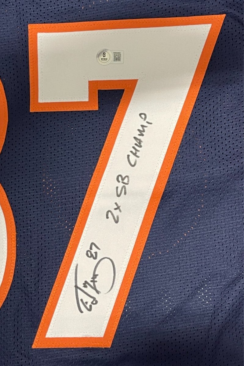 Ed McCaffrey Signed Broncos Custom Jersey w/ 2 SB Champ Beckett Witness BAS COA
